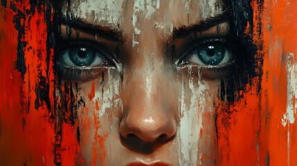 Emotionally Intense Portrait of a Tormented Woman with Bold Artistic Expression and Vivid Colors Depicting Inner Turmoil