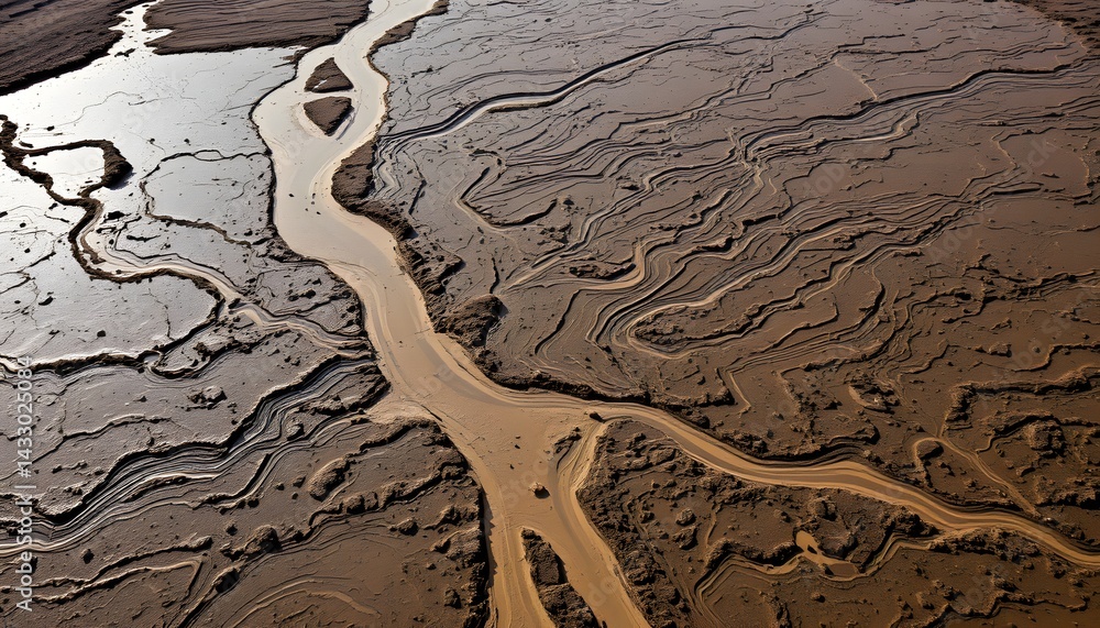 Aufkleber unique river flowing through a desert landscape with distinct mud patterns and copy space