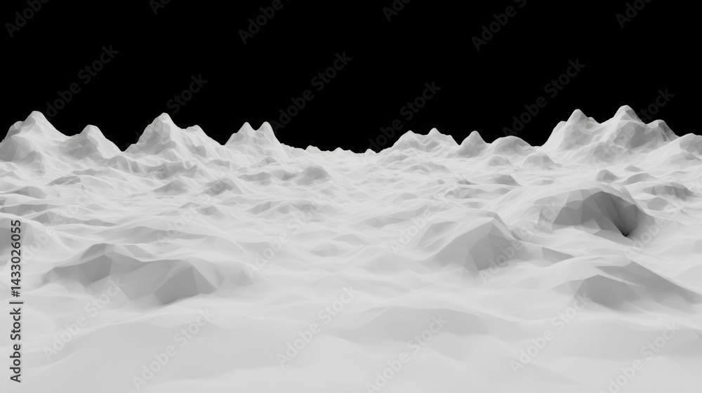 Poster a 3d rendering of a snowy mountain range.