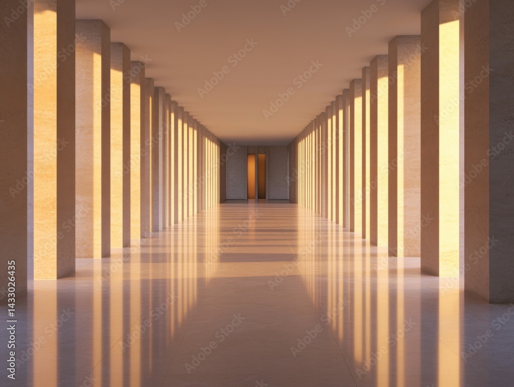 Poster corridor with columns and reflected light
