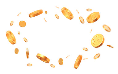 3d flying golden Bangladesh Taka coin with different angles. BD money icon,sign. Stock vector illustration on isolated background.
