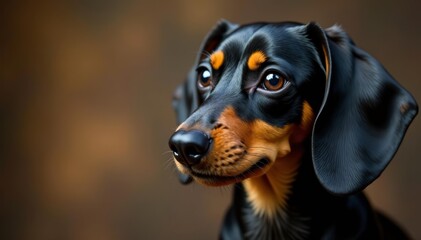 Close up of miniature dachshund with shiny black and tan fur, friend, small, domestic
