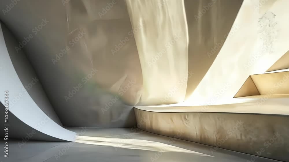 Poster discovering light and shadow in a modern architectural masterpiece with stunning curved surfaces gen