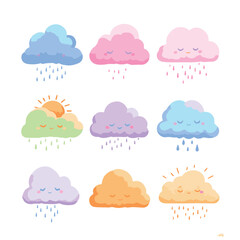set of weather icons with clouds