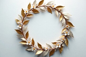 Metallic gold and silver floral ribbon wreath , botanical, gold, wreath