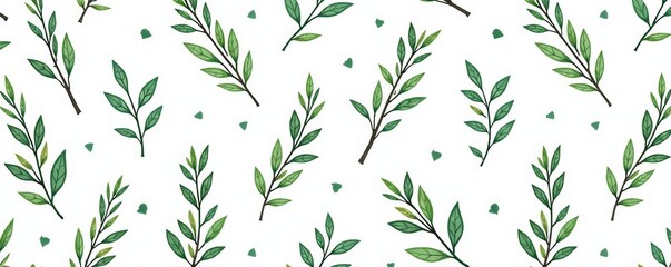Intricate line art seamless pattern of rosemary branches on white background, leaves, rosemary, nature