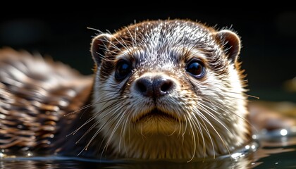 Fototapeta premium Close-up of a bright otter playing in water with a wet fur and playful expression