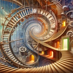 Steampunk mechanical scene illustration