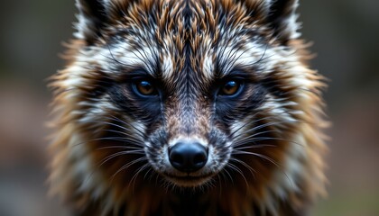 Mysterious wild fox with blurry background displaying intense gaze and beautiful fur texture