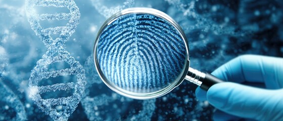 DNA chromosome forensic concept Magnifying glass reveals DNA strands in a scientific setting.
