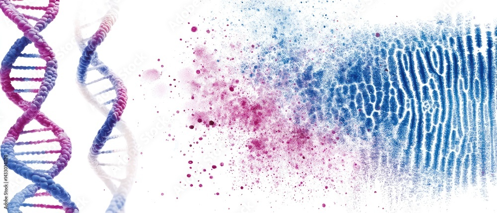 Poster dna chromosome forensic concept dna strands with abstract patterns and colorful splashes of color.