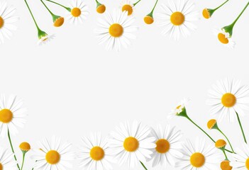 Obraz premium Seamless border of minimalist Scandinavian-style chamomile daisies Ideal for cards & invitations, spring, floral