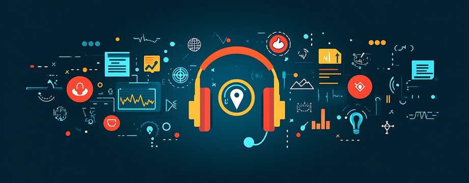 Emergency hotline graphic call center flat interface with headset and flashing lights Emergency communication and safety graphics Flat vector UI for hotline and alerts