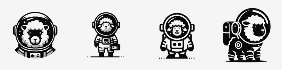 Fototapeta premium Sheep in astronaut costume. Animal Space suit universe galaxy cartoon character clipart. Wooly creature within spacesuit apparel cosmic fantasy theme.