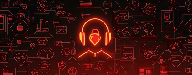 Emergency hotline graphic collection of digital support icons in emergency red tones Emergency communication and safety graphics Flat vector UI for hotline and alerts