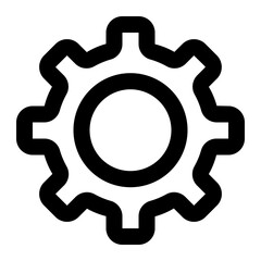 A simple gear icon representing settings, suitable for app design or web development.