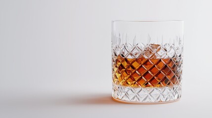 Crystal Glass with Whiskey on Ice isolated on White Background for Elegant Beverage Presentation