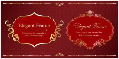 高級感のあるエレガンスなフレームセット、装飾デザイン、飾り罫、上品な背景、金、ゴールド、赤 _2