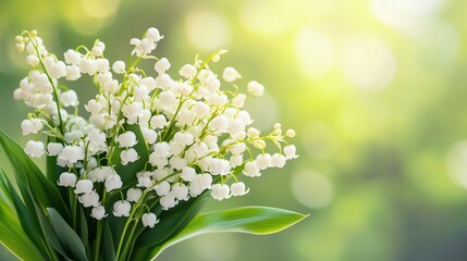 White lily of the valley flowers in a lush green setting, symbolizing purity and new beginnings during springtime