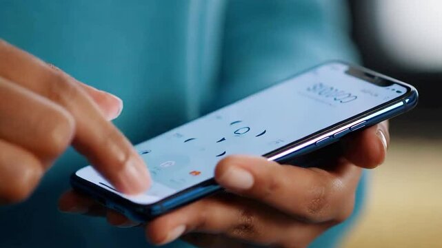 Close-Up Of A Person Using A Smartphone App For Home Control