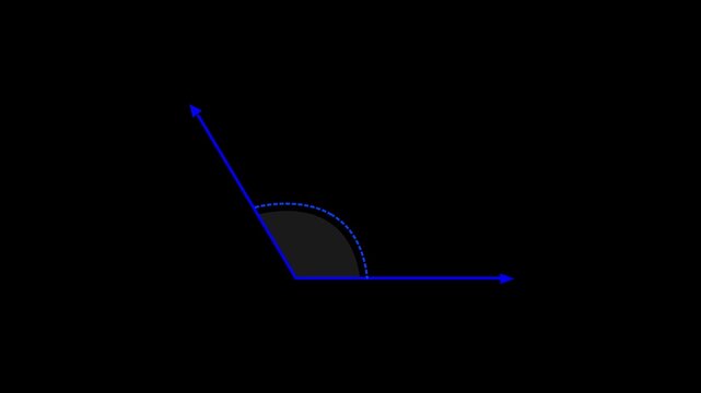 120 degree obtuse angle teaching measurement animation, slope reaching a 120-degree angle. Perfect for tutorials or visual explanations on incline dynamics alpha channel