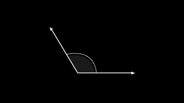 120 degree obtuse angle teaching measurement animation, slope reaching a 120-degree angle. Perfect for tutorials or visual explanations on incline dynamics alpha channel