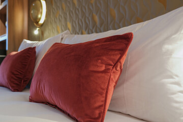 Luxurious mini suite stateroom cabin room onboard luxury cruise ship cruiseship ocean liner with...