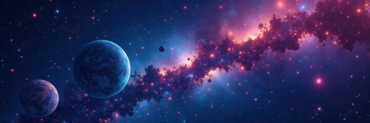 Sparkling starry sky with planets and constellations, cosmic, night sky, galaxy