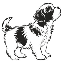 Playful Dog Illustration, Cute Puppy Looking Upward, Black and White Sketch Style