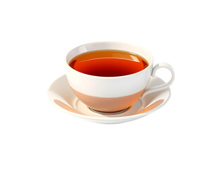 A cup of tea on a saucer, isolated on a transparent background