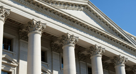 Neoclassical Architecture: Grand Building Facade with Marble Columns and Corinthian Capitals