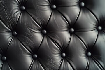 Fototapeta premium Close-up view of a dark leather tufted upholstery.