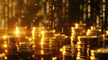 gold coins stacked with an upward arrow chart