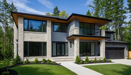 Fototapeta premium Modern Real Estate Close-Up Shot of Stylish Residential Home