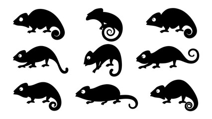 set of chameleon silhouette vector on tranparent background