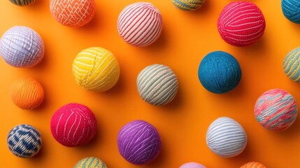 Vibrant colorful balls on orange background