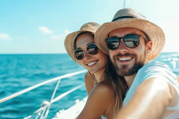 Obraz premium Young Couple Enjoying Summer Yacht Cruise