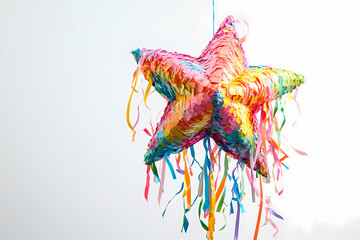 Colorful star pi&ntilde;ata hanging against a plain background Generative AI