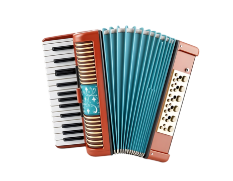 Colorful 3D Cartoon Accordion on Transparent Background