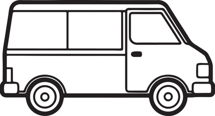 delivery van line art, black outline, vector and illustration, coloring book page line art drawing