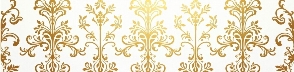 White intricate floral damask pattern featuring interlocking flowers in gold tones on a smooth surface, design, damask