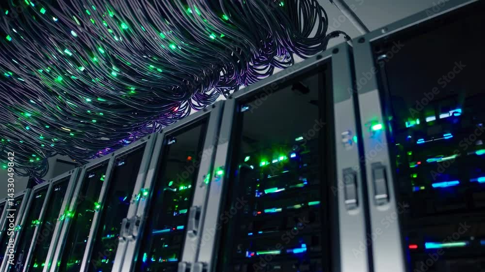 Poster Data center showcasing advanced technology with illuminated cables and servers in a high-tech environment