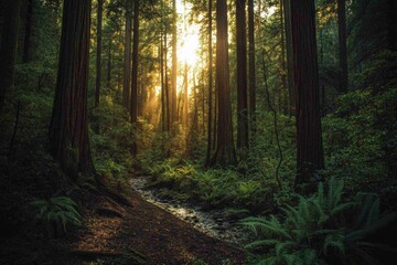 Obraz premium Explore Majestic Redwood Forest Hiking Trails in Muir Woods, Near San Francisco, California, USA