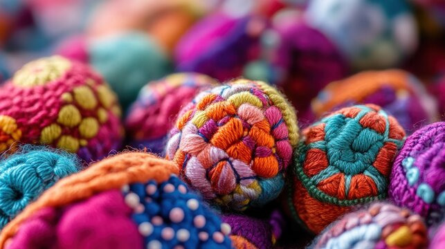Colorful handmade embroidered balls