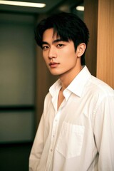 Fototapeta premium arafed asian man in a white shirt standing in a room