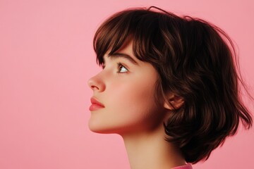 Young woman looking up, profile