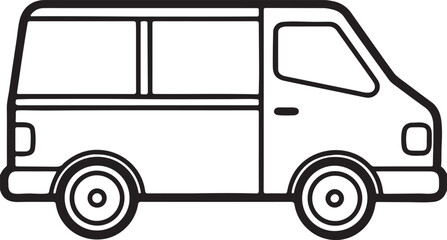 delivery van line art, black outline, vector and illustration, coloring book page line art drawing