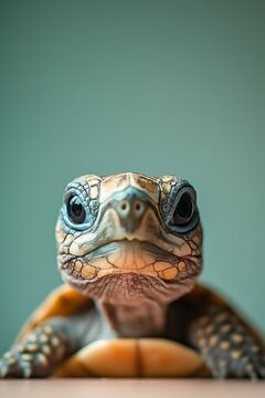 Detailed Portrait of a Young Turtle Displaying Unique Scale Texture and Vibrant Eyes