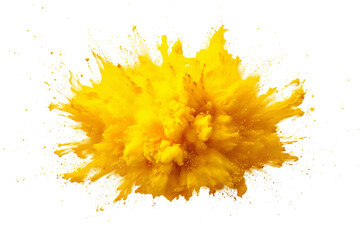 yellow powder explosion on white background.