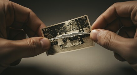Hands holding vintage black and white photograph